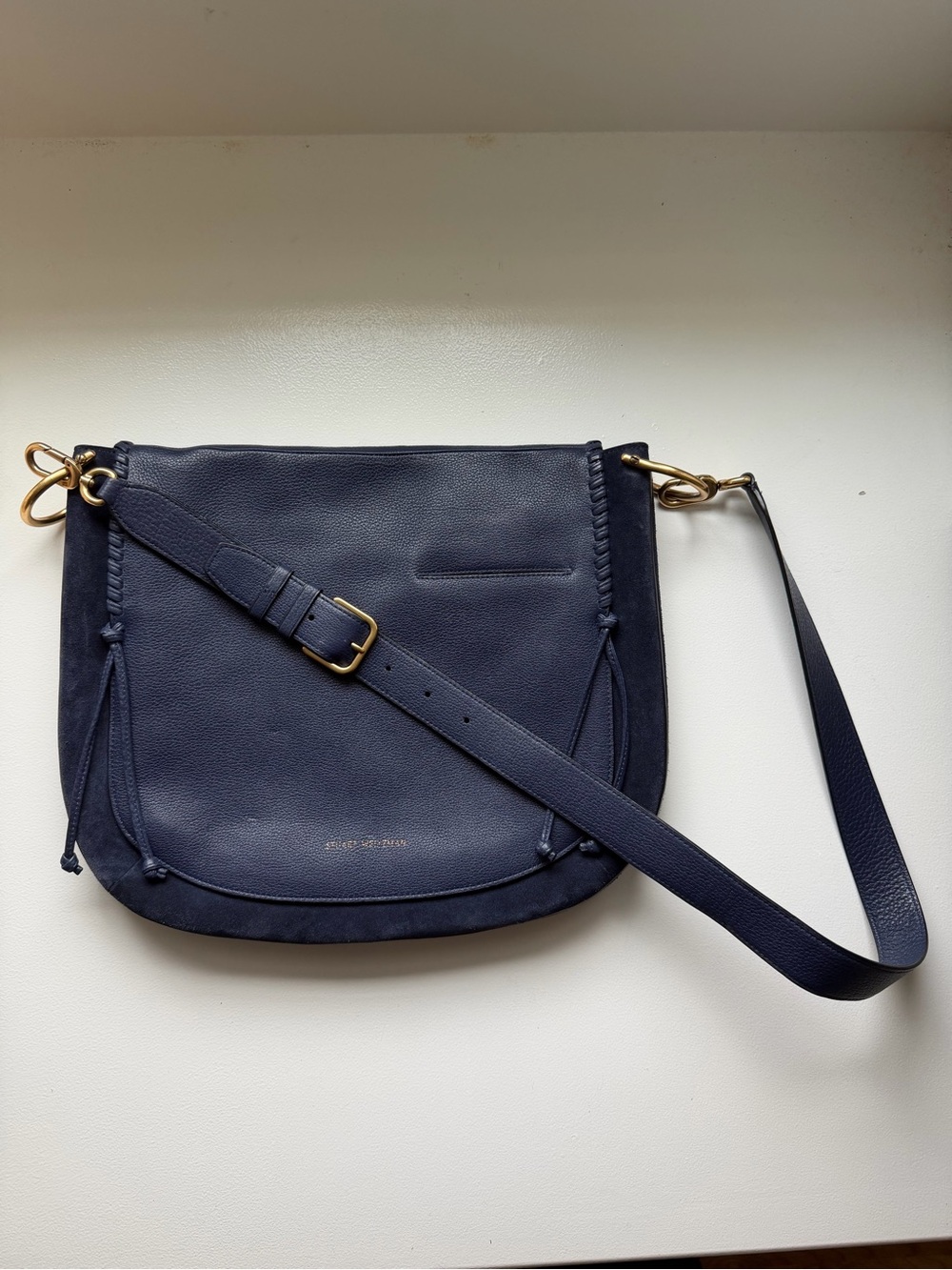 Stuart Weitzman Navy Leather & Suede Crossbody Bag